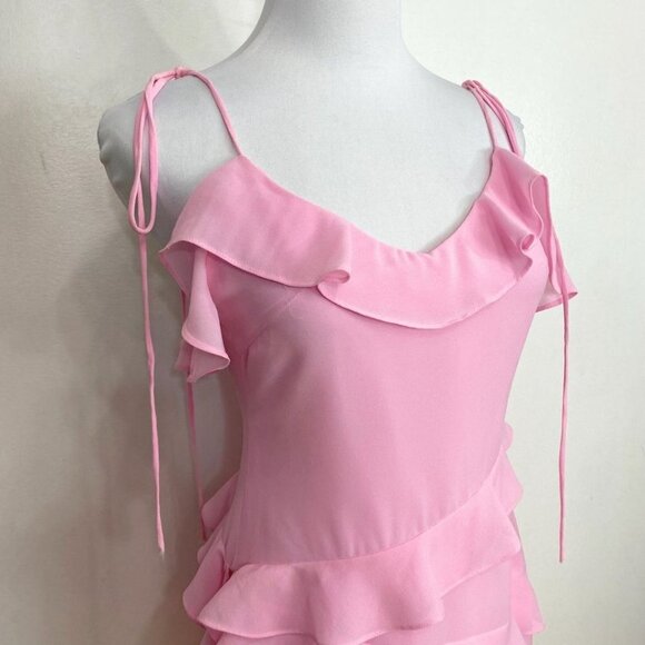 ADEIRLINA PINK RUFFLE TIE SPAGHETTI STRAPS ASYMMETRICAL MINI DRESS - XS - Picture 6 of 11